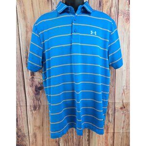 Under Armour HeatGear Mens Blue & Orange Striped Polo Large